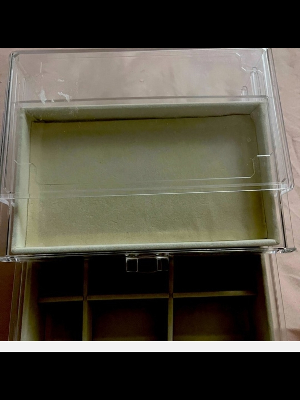 Clear Acrylic Jewelry Box with Beige Velvet Lining